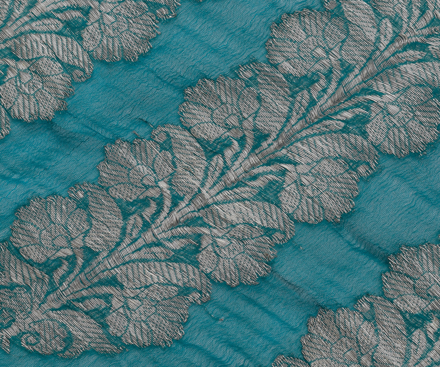 Sushila Vintage Teal Blue Sari Remnant Scrap Pure Georgette Woven Craft Fabric