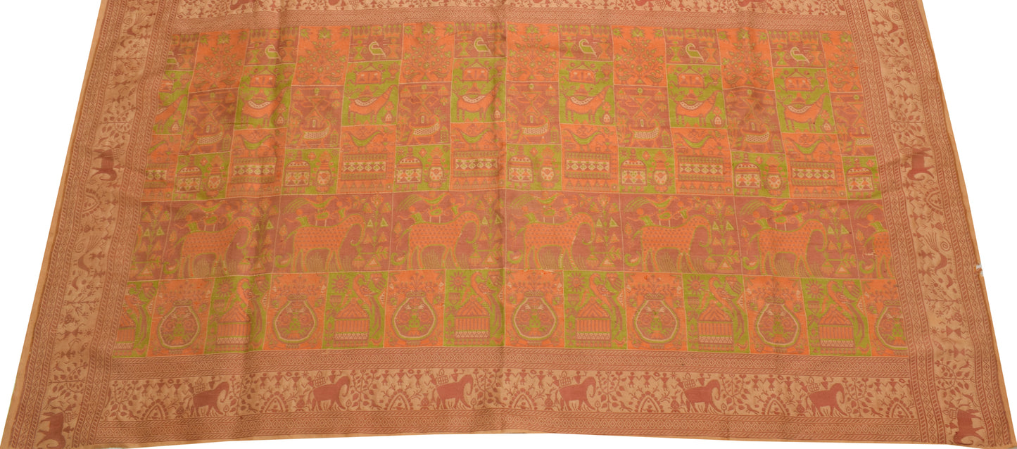 Sushila Vintage Indian Sari Remnant Scrap 100% Pure Silk Woven Craft Fabric
