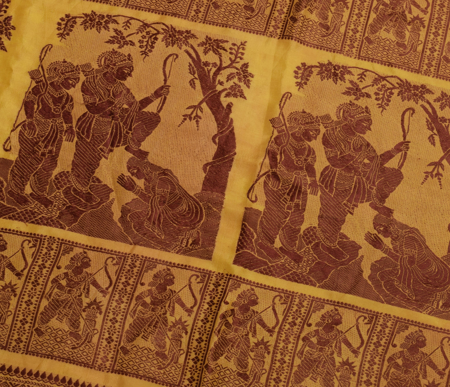 Sushila Vintage Mustard Sari Remnant Scrap 100% Pure Silk Woven Craft Fabric
