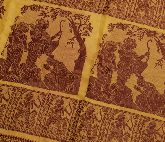 Sushila Vintage Mustard Sari Remnant Scrap 100% Pure Silk Woven Craft Fabric