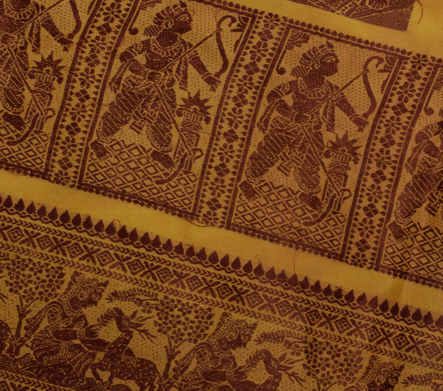 Sushila Vintage Mustard Sari Remnant Scrap 100% Pure Silk Woven Craft Fabric