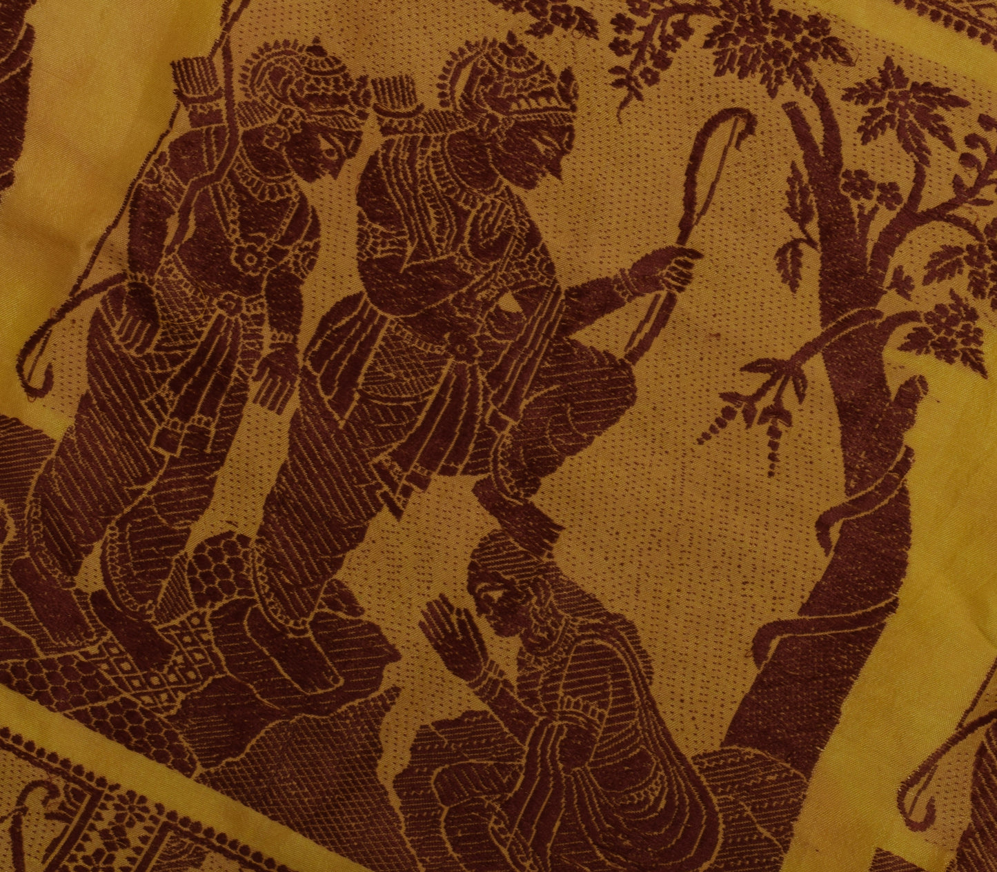 Sushila Vintage Mustard Sari Remnant Scrap 100% Pure Silk Woven Craft Fabric
