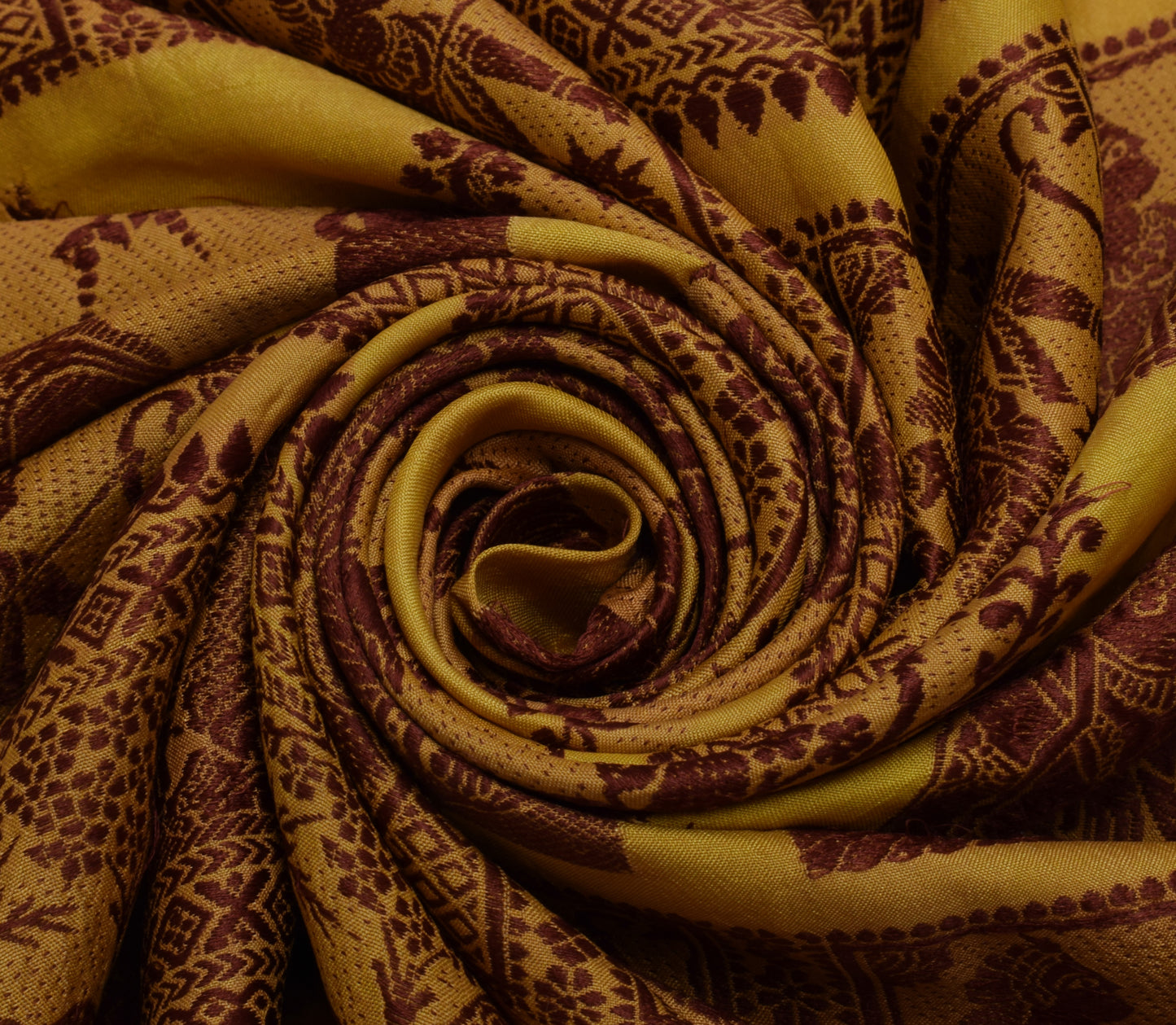 Sushila Vintage Mustard Sari Remnant Scrap 100% Pure Silk Woven Craft Fabric