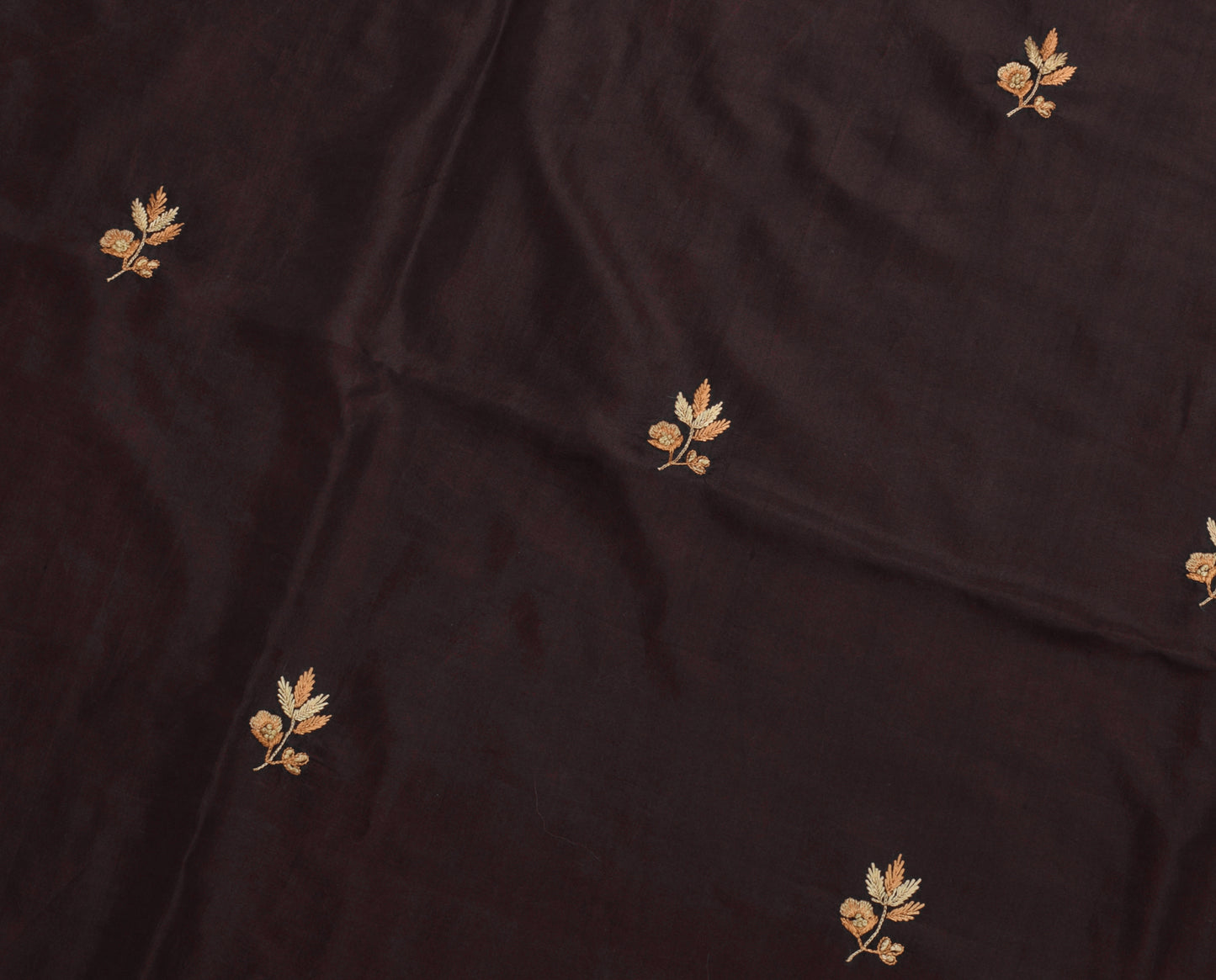 Sushila Vintage Brown Sari Remnant Scrap Pure Silk Hand Embroidered Craft Fabric