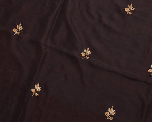 Sushila Vintage Brown Sari Remnant Scrap Pure Silk Hand Embroidered Craft Fabric