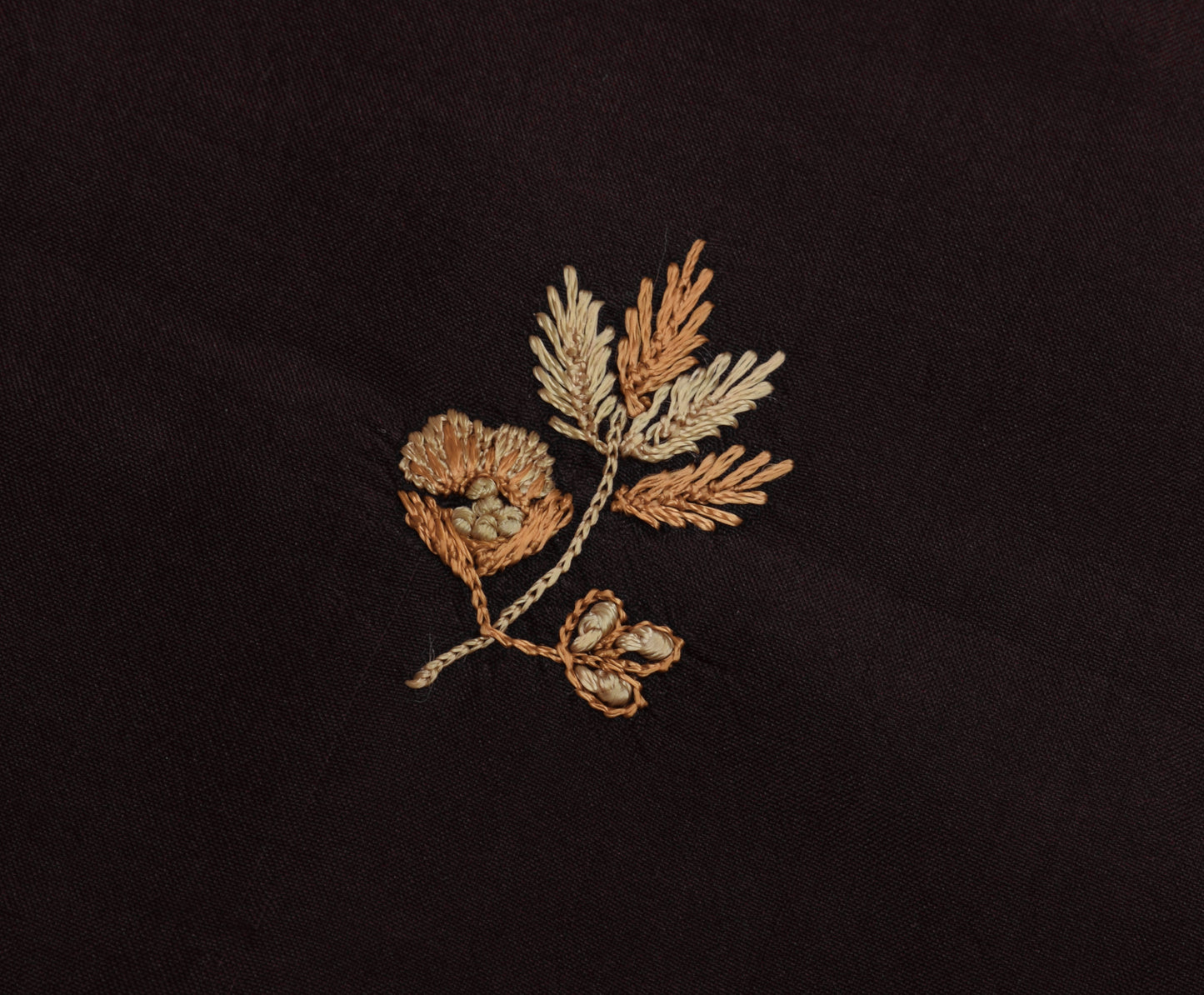 Sushila Vintage Brown Sari Remnant Scrap Pure Silk Hand Embroidered Craft Fabric