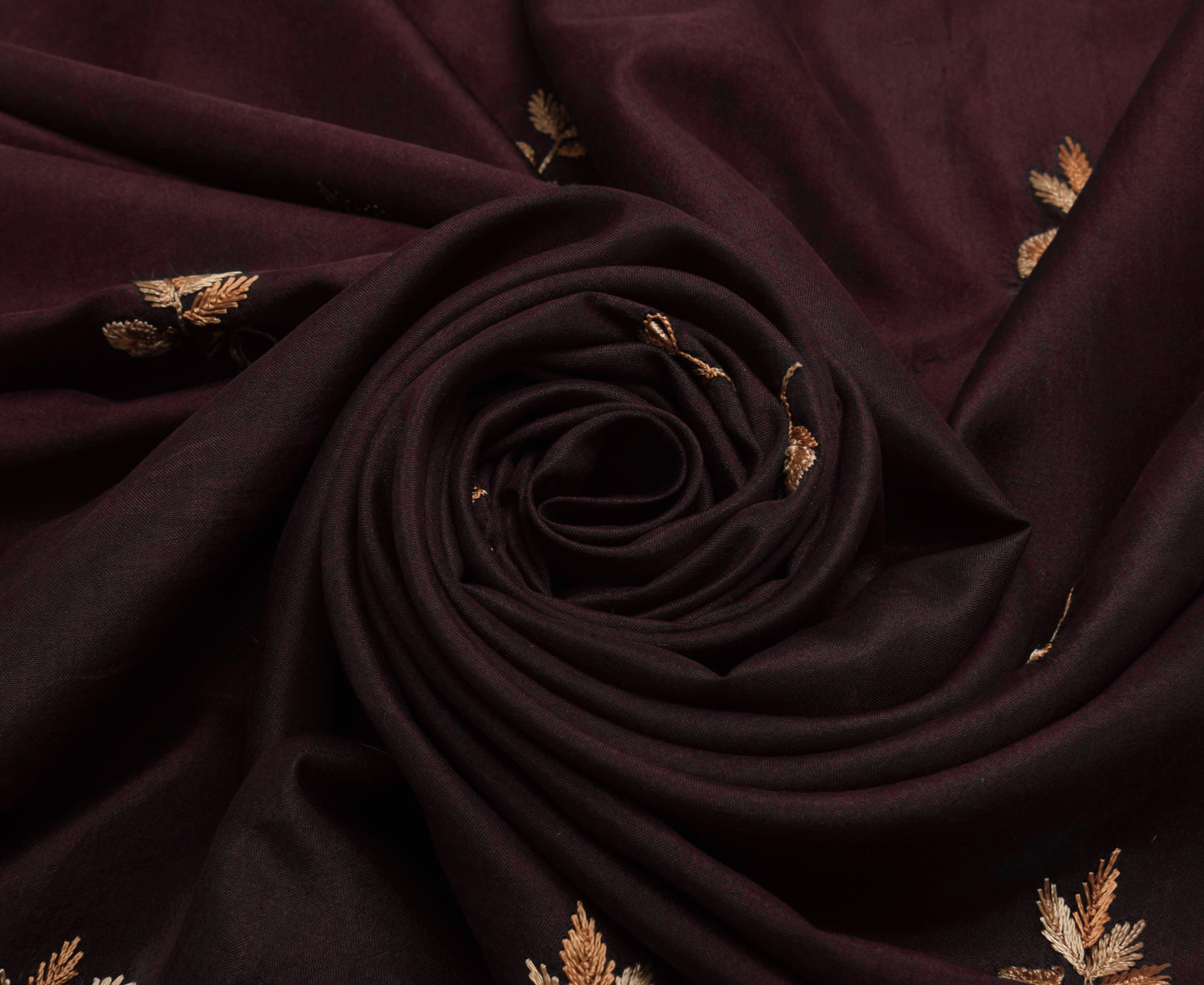 Sushila Vintage Brown Sari Remnant Scrap Pure Silk Hand Embroidered Craft Fabric