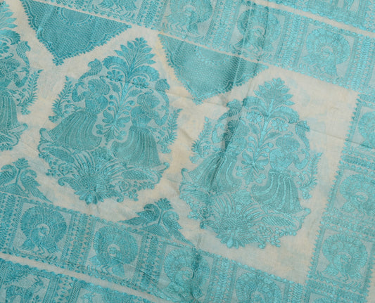 Sushila Vintage Cream Sari Remnant Scrap Pure Silk Woven Humans Craft Fabric