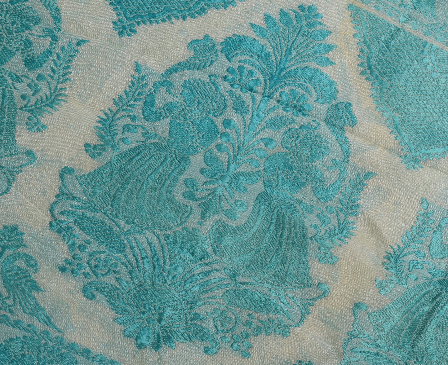 Sushila Vintage Cream Sari Remnant Scrap Pure Silk Woven Humans Craft Fabric