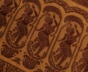 Sushila Vintage Brown Sari Remnant Scrap Pure Silk Baluchari Woven Craft Fabric