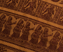 Sushila Vintage Brown Sari Remnant Scrap Pure Silk Baluchari Woven Craft Fabric