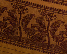 Sushila Vintage Brown Sari Remnant Scrap Pure Silk Baluchari Woven Craft Fabric
