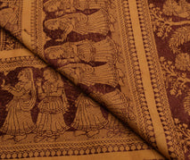 Sushila Vintage Brown Sari Remnant Scrap Pure Silk Baluchari Woven Craft Fabric
