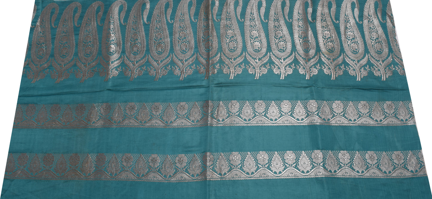Sushila Vintage Indian Sari Remnant Scrap Pure Satin Zari Woven Craft Fabric