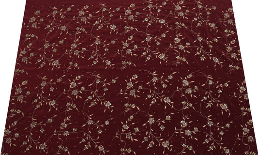 Sushila Vintage Maroon Sari Remnant Scrap Blend Crepe Embroidered Craft Fabric