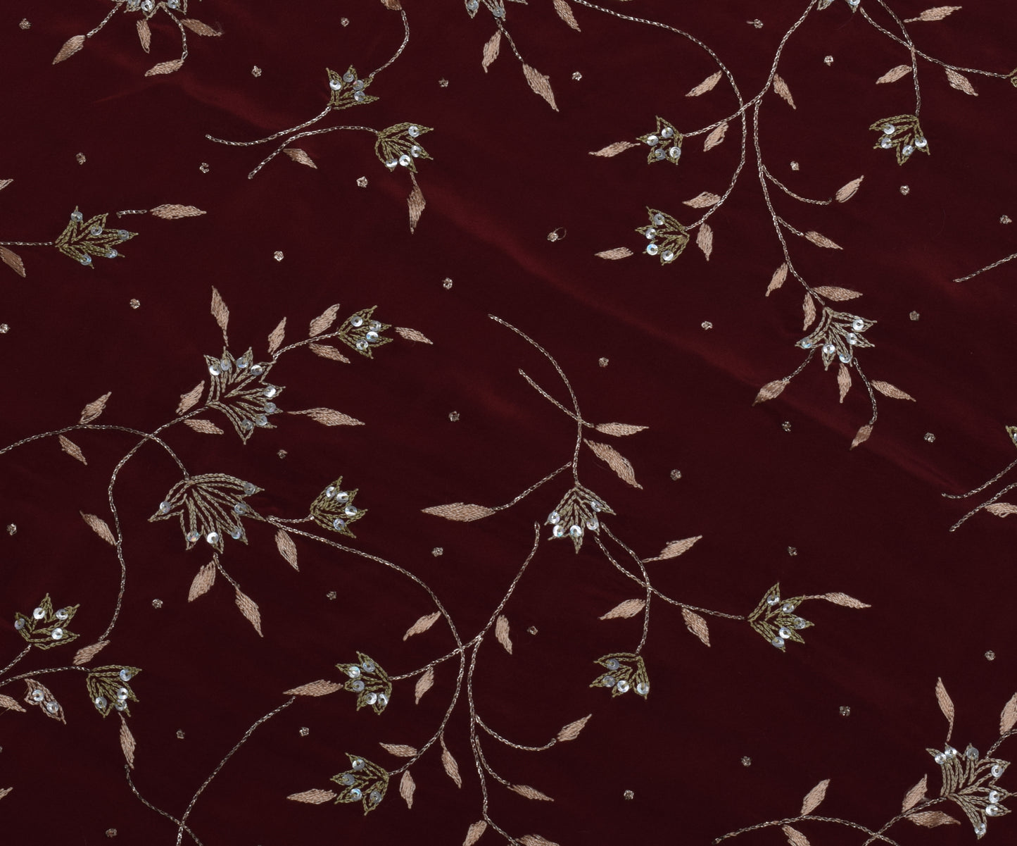 Sushila Vintage Maroon Sari Remnant Scrap Blend Crepe Embroidered Craft Fabric