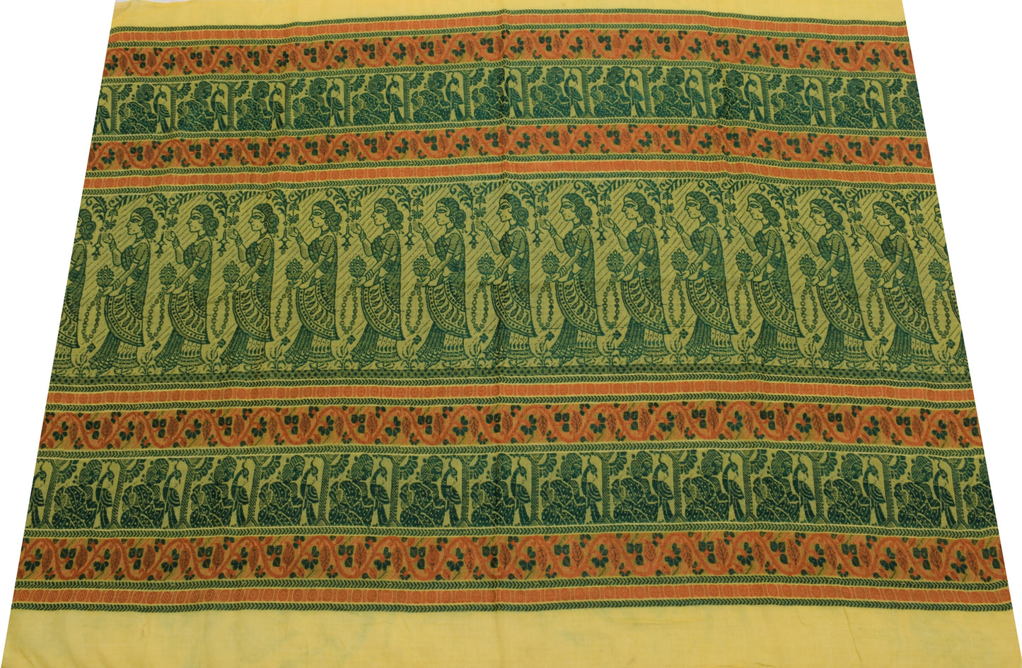 Sushila Vintage Indian Yellow Sari Remnant Scrap Pure Cotton Woven Craft Fabric