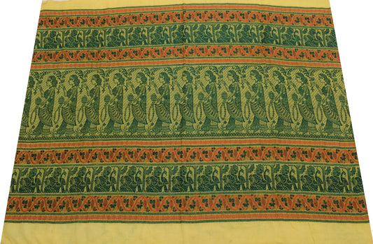 Sushila Vintage Indian Yellow Sari Remnant Scrap Pure Cotton Woven Craft Fabric