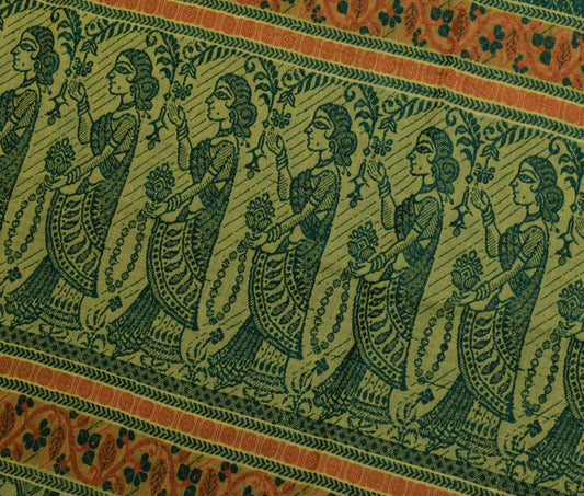 Sushila Vintage Indian Yellow Sari Remnant Scrap Pure Cotton Woven Craft Fabric