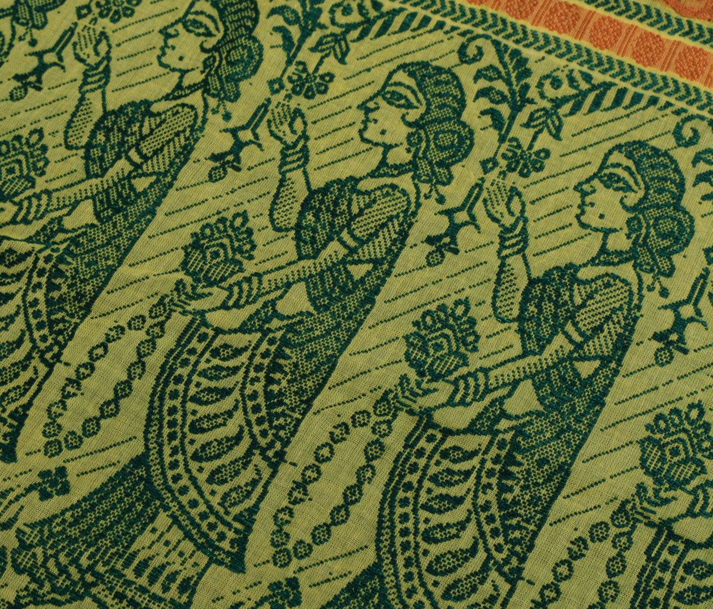 Sushila Vintage Indian Yellow Sari Remnant Scrap Pure Cotton Woven Craft Fabric