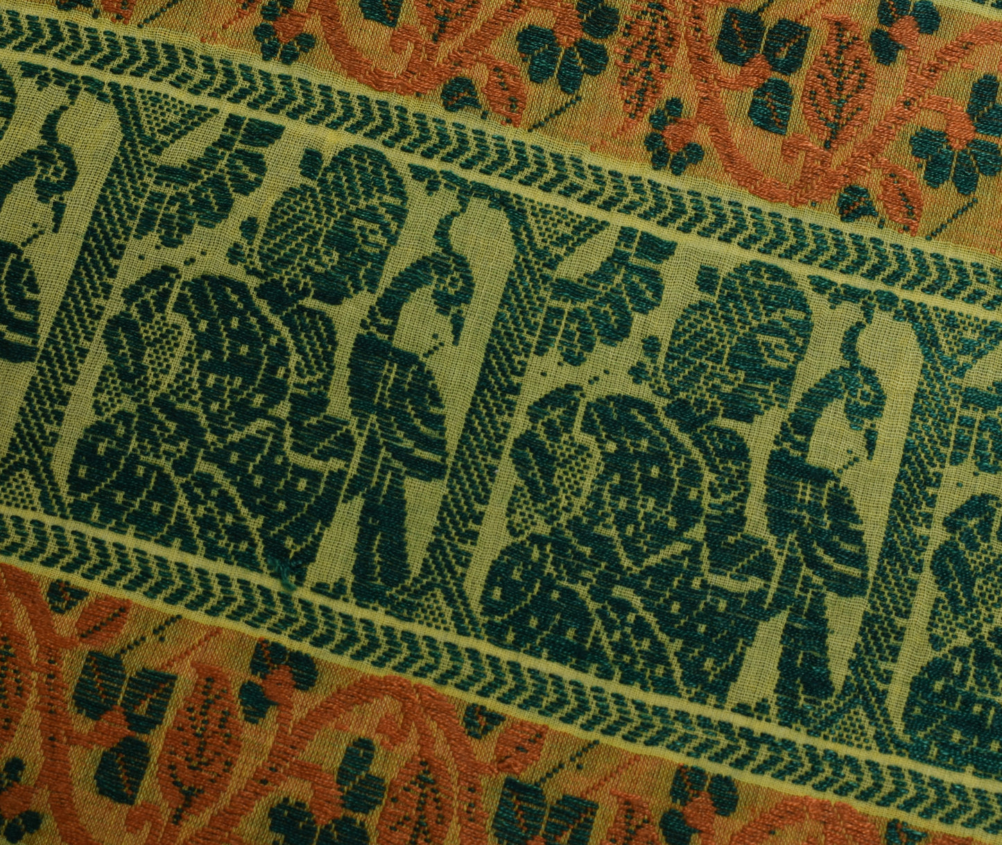 Sushila Vintage Indian Yellow Sari Remnant Scrap Pure Cotton Woven Craft Fabric
