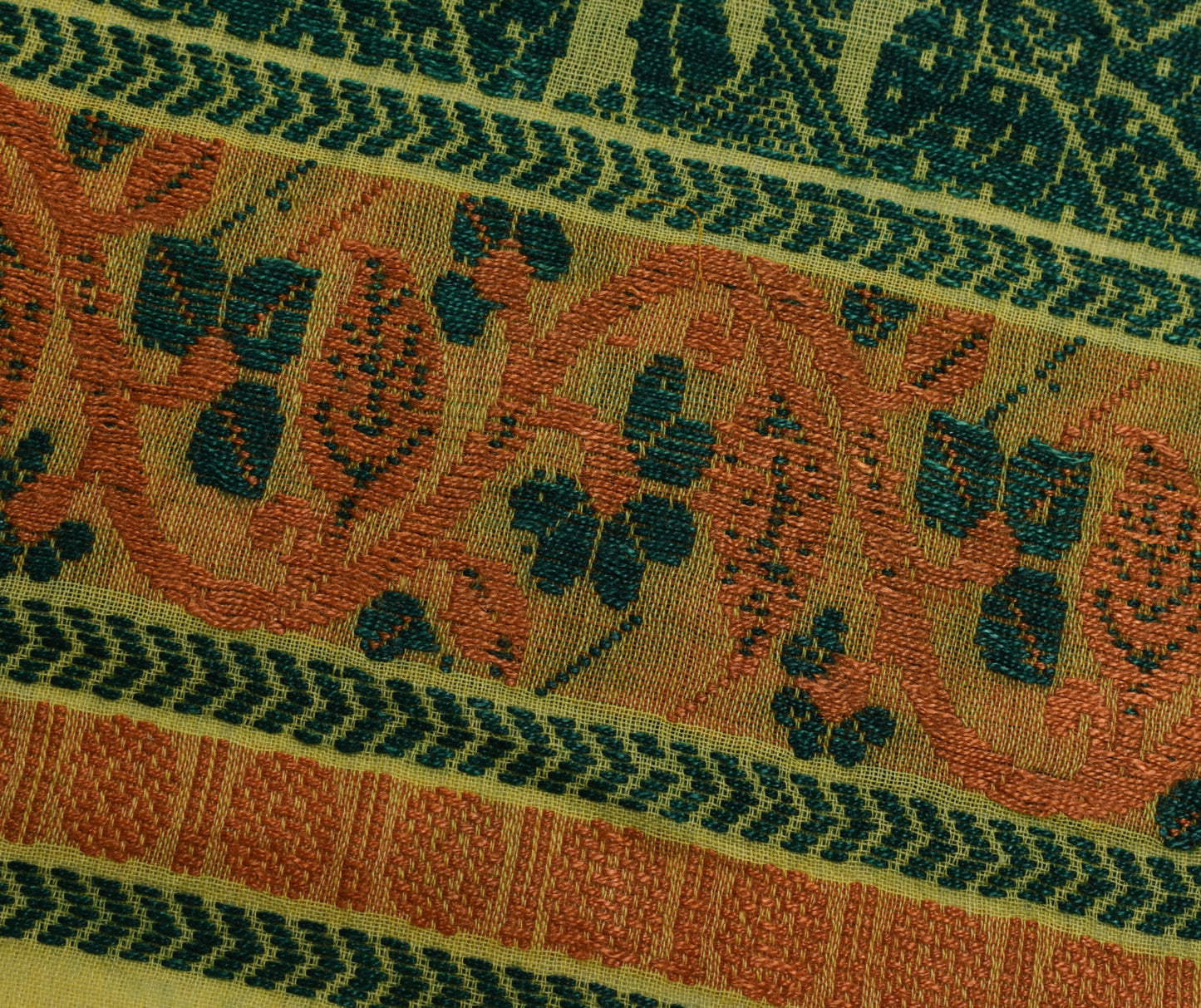 Sushila Vintage Indian Yellow Sari Remnant Scrap Pure Cotton Woven Craft Fabric
