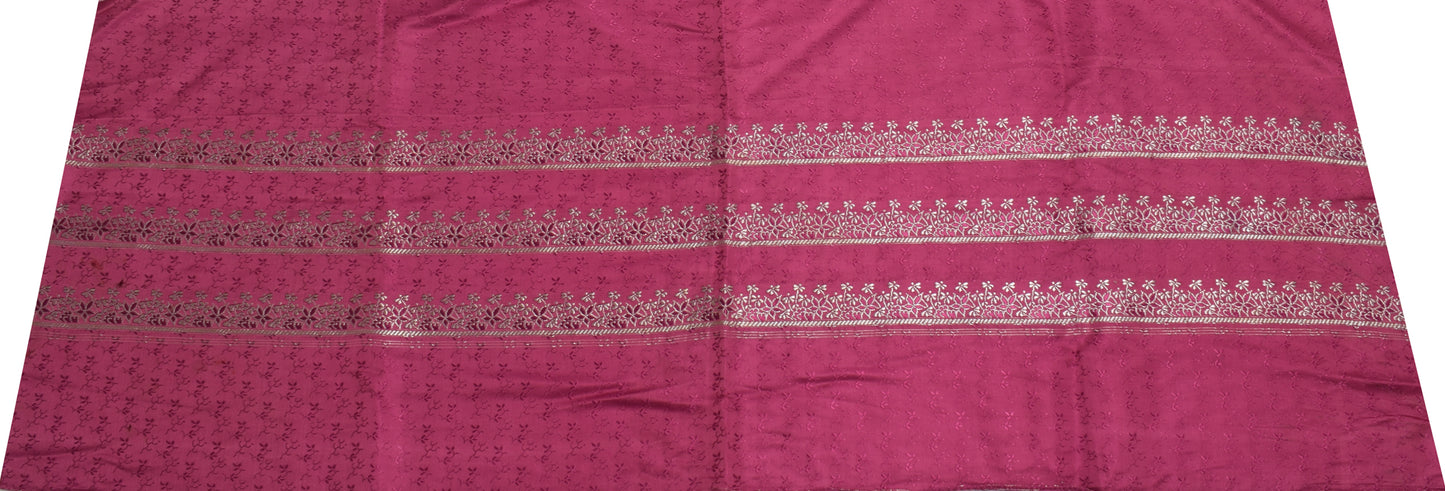Sushila Vintage Dark Pink Sari Remnant Scrap Pure Satin Silk Woven Craft Fabric