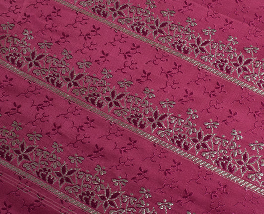Sushila Vintage Dark Pink Sari Remnant Scrap Pure Satin Silk Woven Craft Fabric