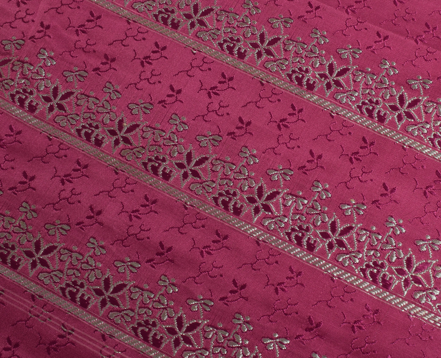 Sushila Vintage Dark Pink Sari Remnant Scrap Pure Satin Silk Woven Craft Fabric