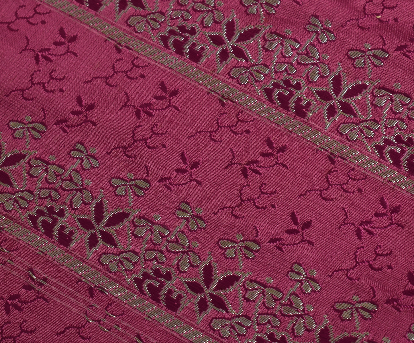Sushila Vintage Dark Pink Sari Remnant Scrap Pure Satin Silk Woven Craft Fabric