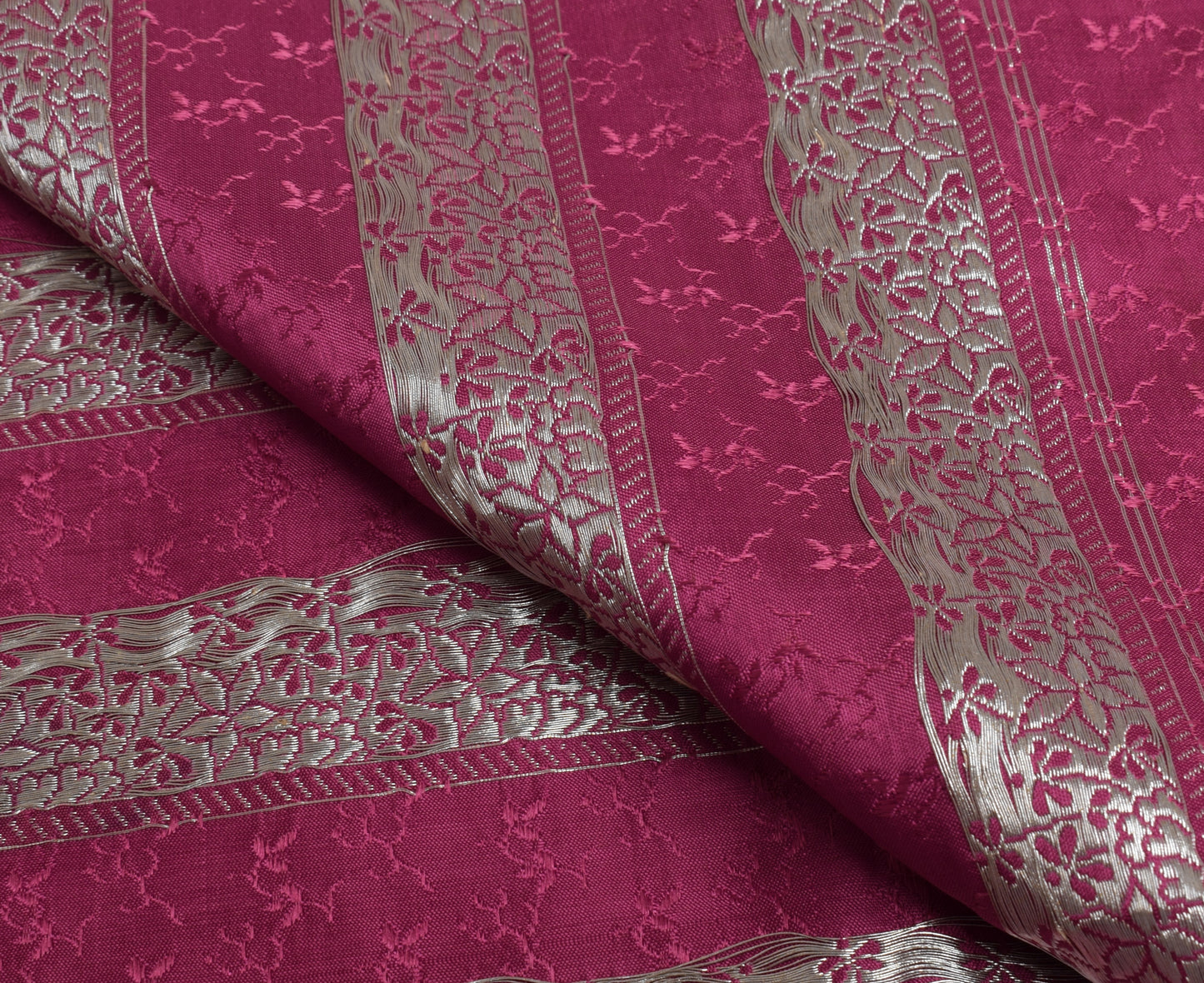 Sushila Vintage Dark Pink Sari Remnant Scrap Pure Satin Silk Woven Craft Fabric