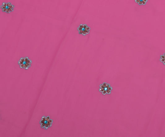 Sushila Vintage Pink Sari Remnant Scrap Blend Georgette Silk Beaded Craft Fabric