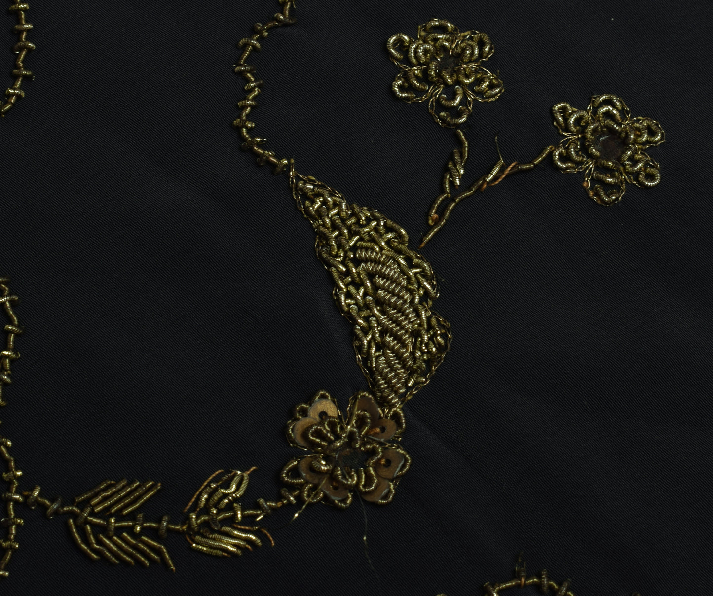 Sushila Vintage Gray Sari Remnant Scrap Blend Crepe Hand Beaded Craft Fabric