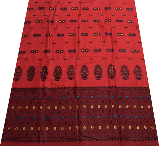 Sushila Vintage Indian Red Sari Remnant Scrap 100% Pure Silk Woven Craft Fabric