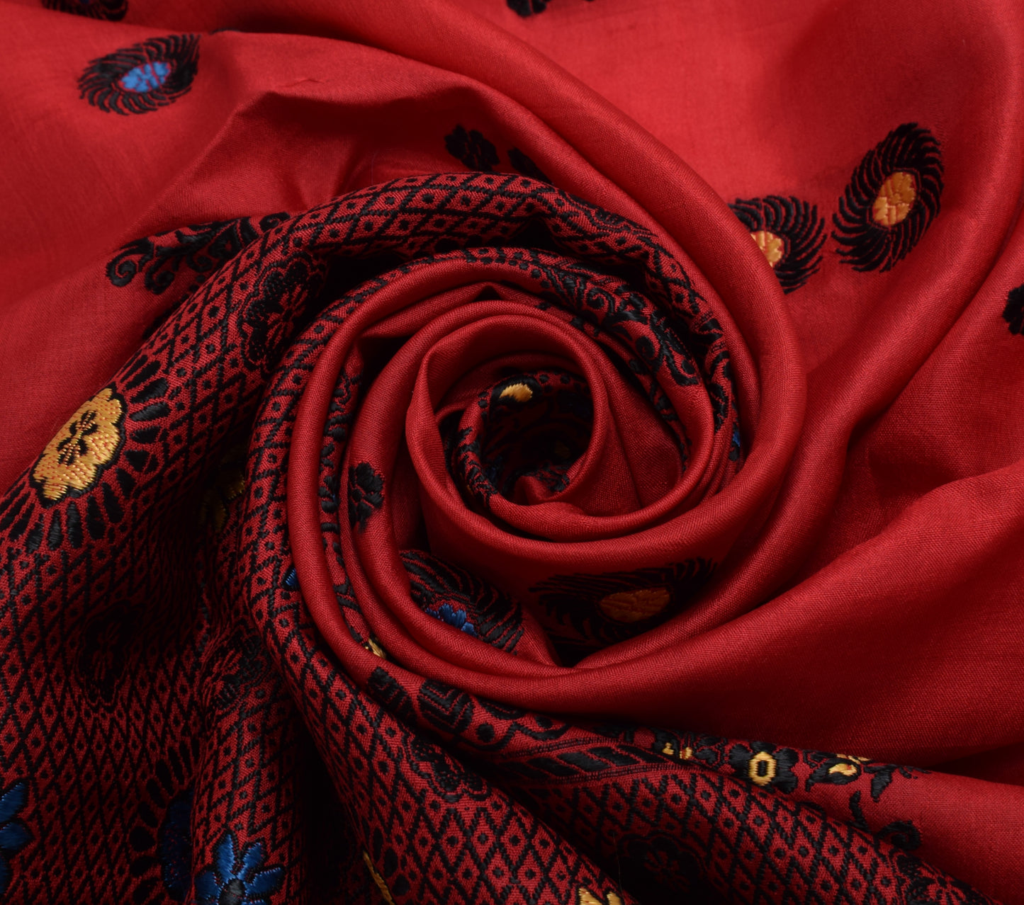 Sushila Vintage Indian Red Sari Remnant Scrap 100% Pure Silk Woven Craft Fabric