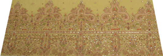 Sushila Vintage Sari Remnant Scrap Blend Georgette Hand Embroidered Craft Fabric