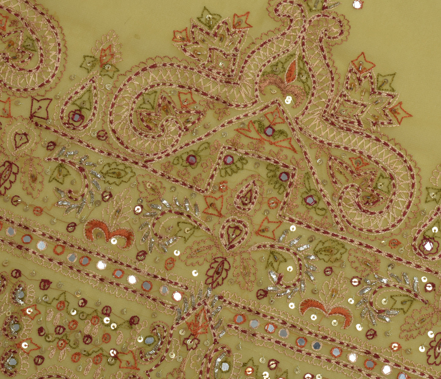 Sushila Vintage Sari Remnant Scrap Blend Georgette Hand Embroidered Craft Fabric