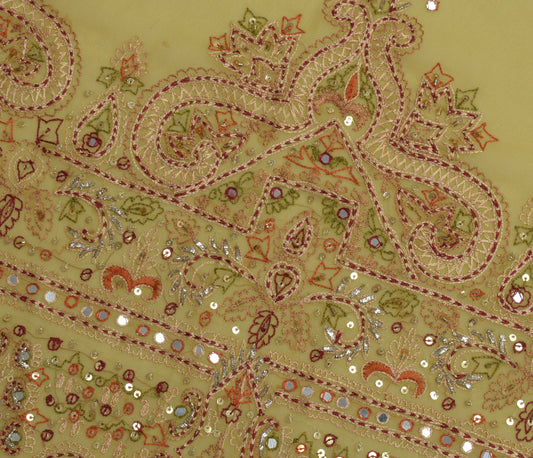 Sushila Vintage Sari Remnant Scrap Blend Georgette Hand Embroidered Craft Fabric