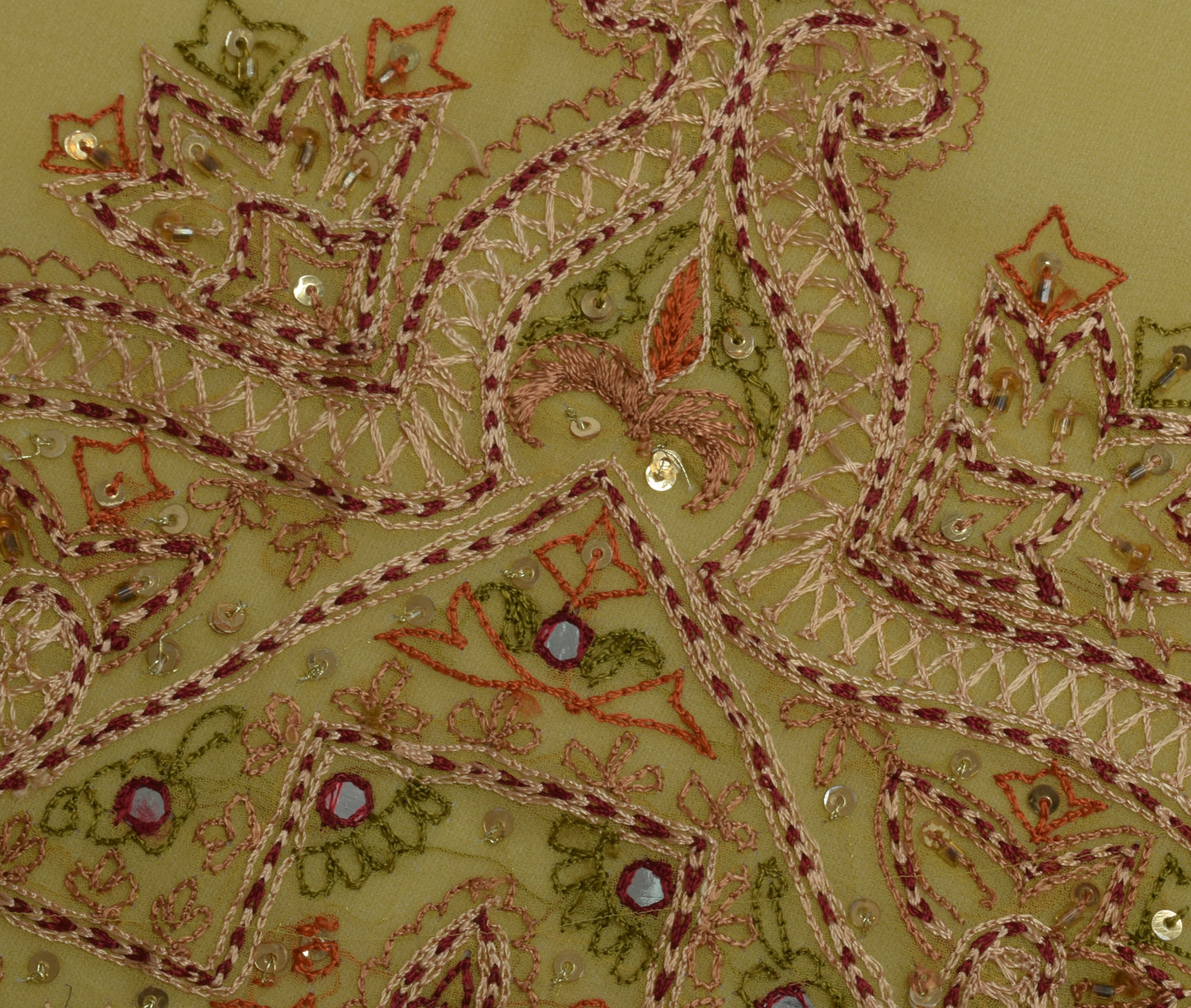 Sushila Vintage Sari Remnant Scrap Blend Georgette Hand Embroidered Craft Fabric