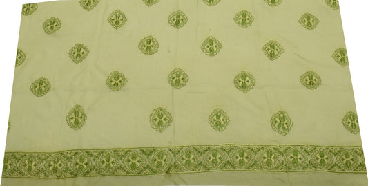 Sushila Vintage Green Sari Remnant Scrap Pure Georgette Embroidered Craft Fabric
