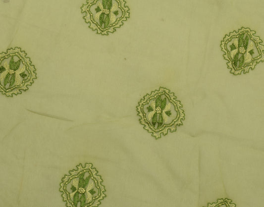 Sushila Vintage Green Sari Remnant Scrap Pure Georgette Embroidered Craft Fabric
