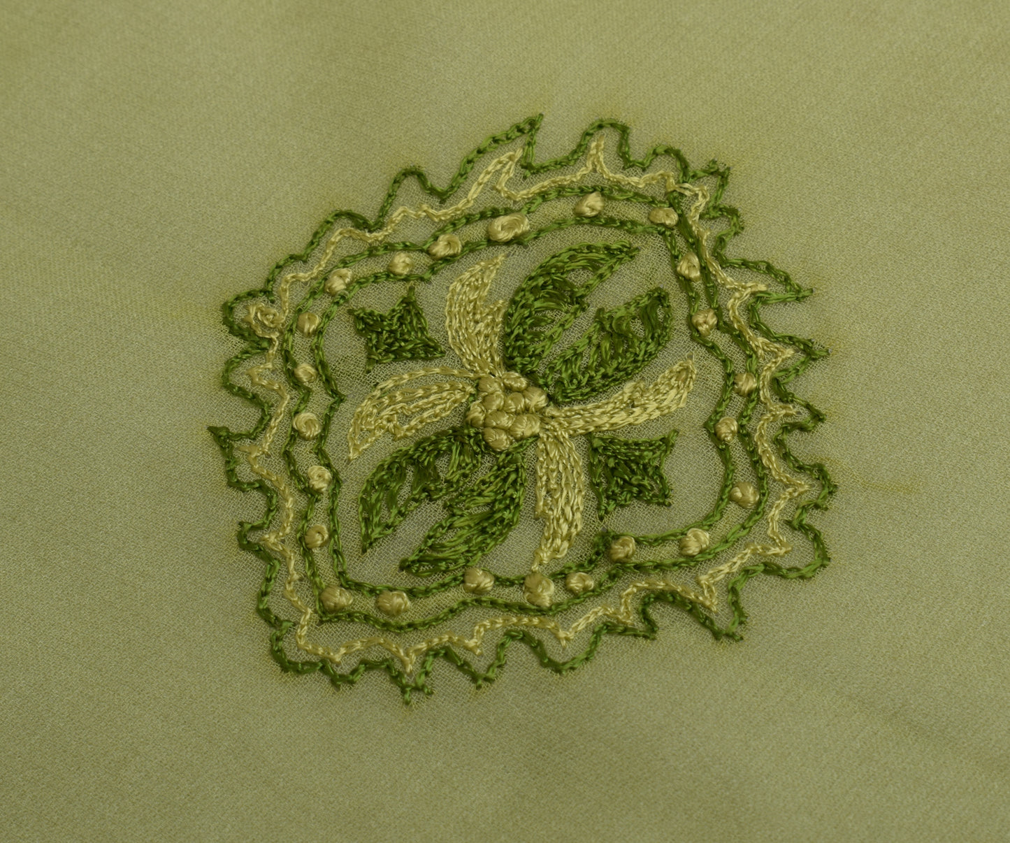 Sushila Vintage Green Sari Remnant Scrap Pure Georgette Embroidered Craft Fabric