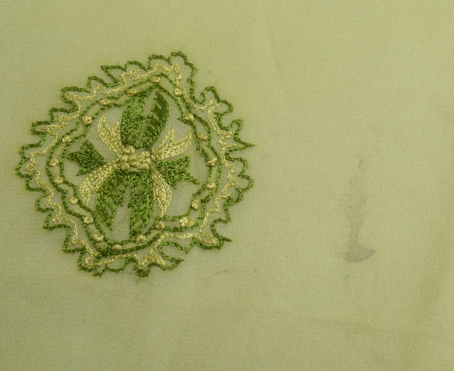 Sushila Vintage Green Sari Remnant Scrap Pure Georgette Embroidered Craft Fabric