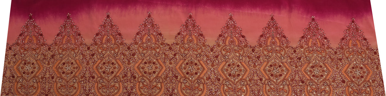 Sushila Vintage Indian Sari Remnant Scrap Pure Crepe Embroidered Craft Fabric