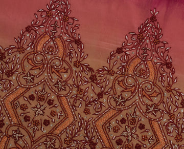 Sushila Vintage Indian Sari Remnant Scrap Pure Crepe Embroidered Craft Fabric