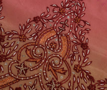 Sushila Vintage Indian Sari Remnant Scrap Pure Crepe Embroidered Craft Fabric