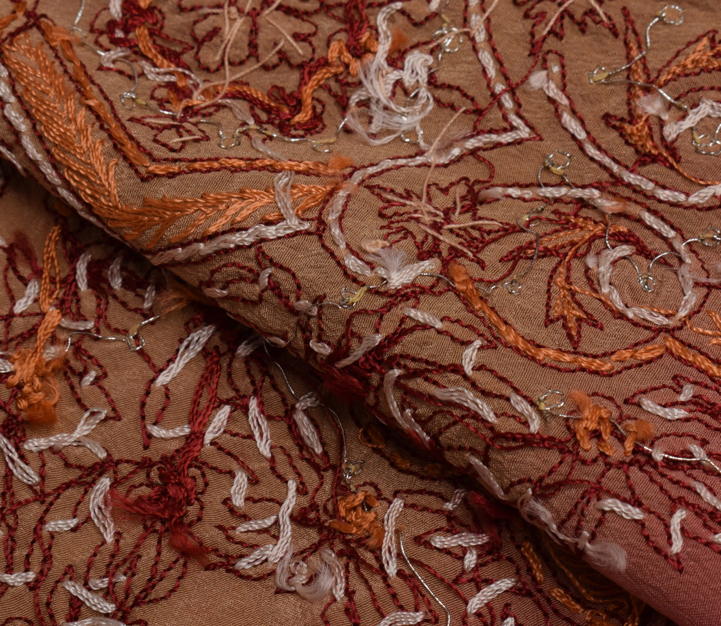 Sushila Vintage Indian Sari Remnant Scrap Pure Crepe Embroidered Craft Fabric