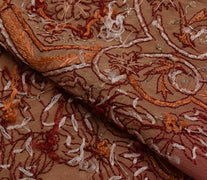 Sushila Vintage Indian Sari Remnant Scrap Pure Crepe Embroidered Craft Fabric