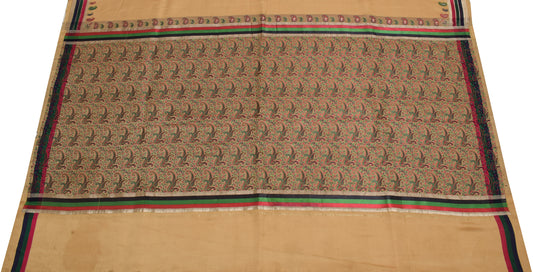 Sushila Vintage Brown Sari Remnant Scrap Pure Satin Silk Woven Craft Fabric