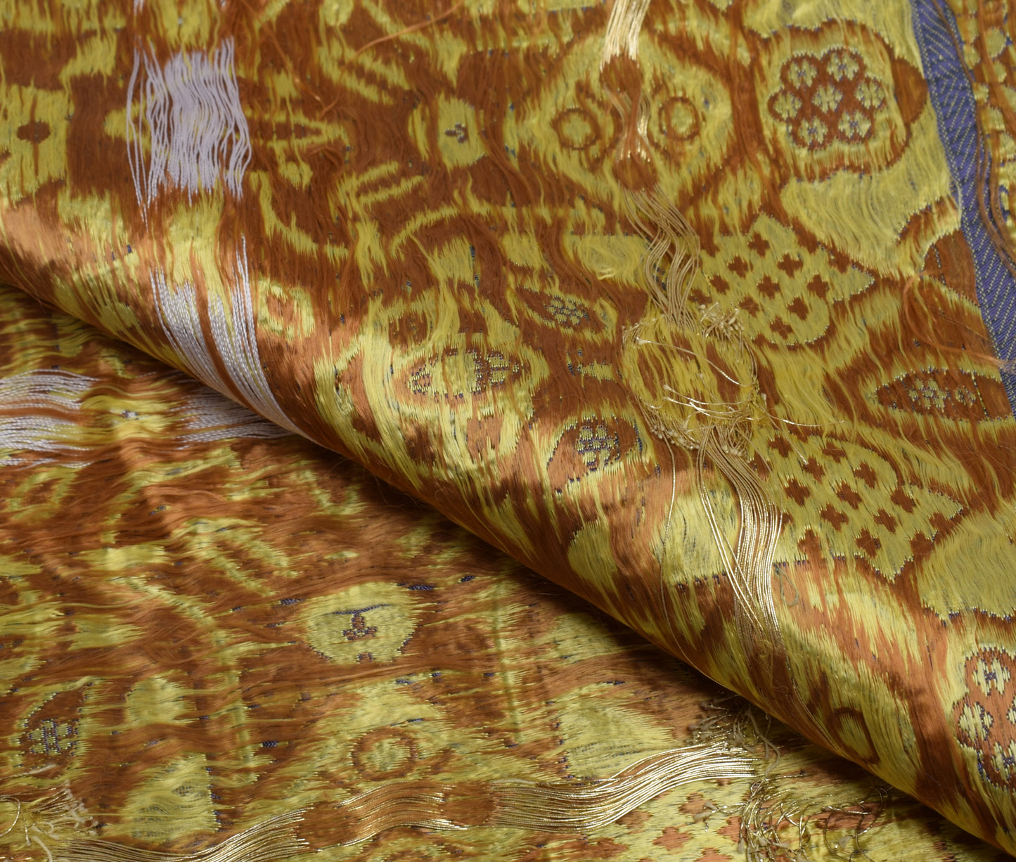 Sushila Vintage Brown Sari Remnant Scrap Pure Satin Silk Woven Craft Fabric
